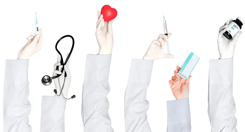 Ręce lekarzy z przyborami medycznymi